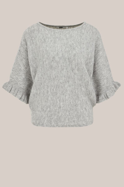 WE Fashion - Dames gebreide trui met ruches - Regular fit - Lichtgrijs gemeleerd - Maat: XS