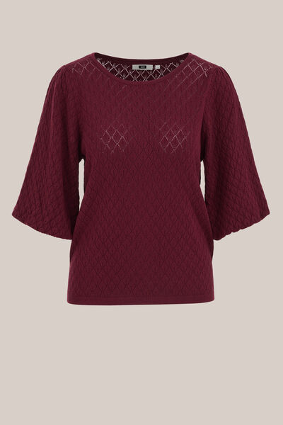 WE Fashion - Dames gebreide trui met structuur - Regular fit - Bordeauxrood - Livaeco™ Viscose - Maat: XS