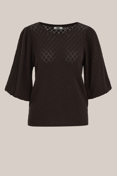 WE Fashion - Dames gebreide trui met structuur - Regular fit - Donkerbruin - Livaeco™ Viscose - Maat: XS