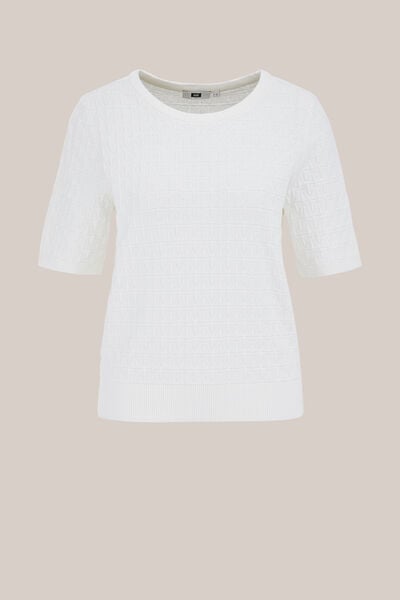 WE Fashion - Dames gebreide trui met structuur - Regular fit - Gebroken wit - Biologisch katoen - Maat: XS