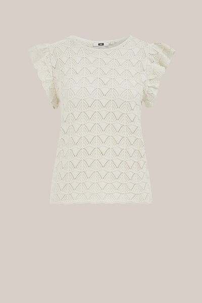 WE Fashion - Dames gebreide trui met structuur - Regular fit - Gebroken wit - Katoen - Maat: XS