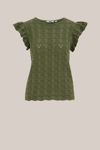 WE Fashion - Dames gebreide trui met structuur - Regular fit - Olijfgroen - Katoen - Maat: XS