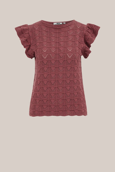 WE Fashion - Dames gebreide trui met structuur - Regular fit - Oudroze - Katoen - Maat: XS