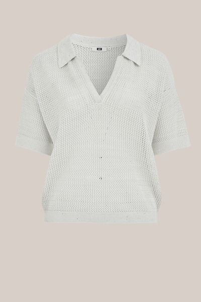 WE Fashion - Dames trui met glittergaren en pailletten - Curve - Regular fit - Wit - Biologisch katoen - Plus Size Maat: 44