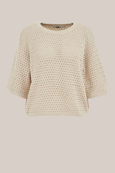 WE Fashion - Dames trui met opengewerkt structuur - Regular fit - Beige - Maat: XS