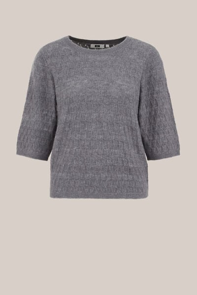 WE Fashion - Dames trui met opengewerkte structuur - Regular fit - Donkergrijs - Maat: XS