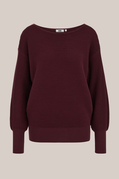 WE Fashion - Dames trui met structuur en pofmouwen - Regular fit - Bordeauxrood - Maat: XS