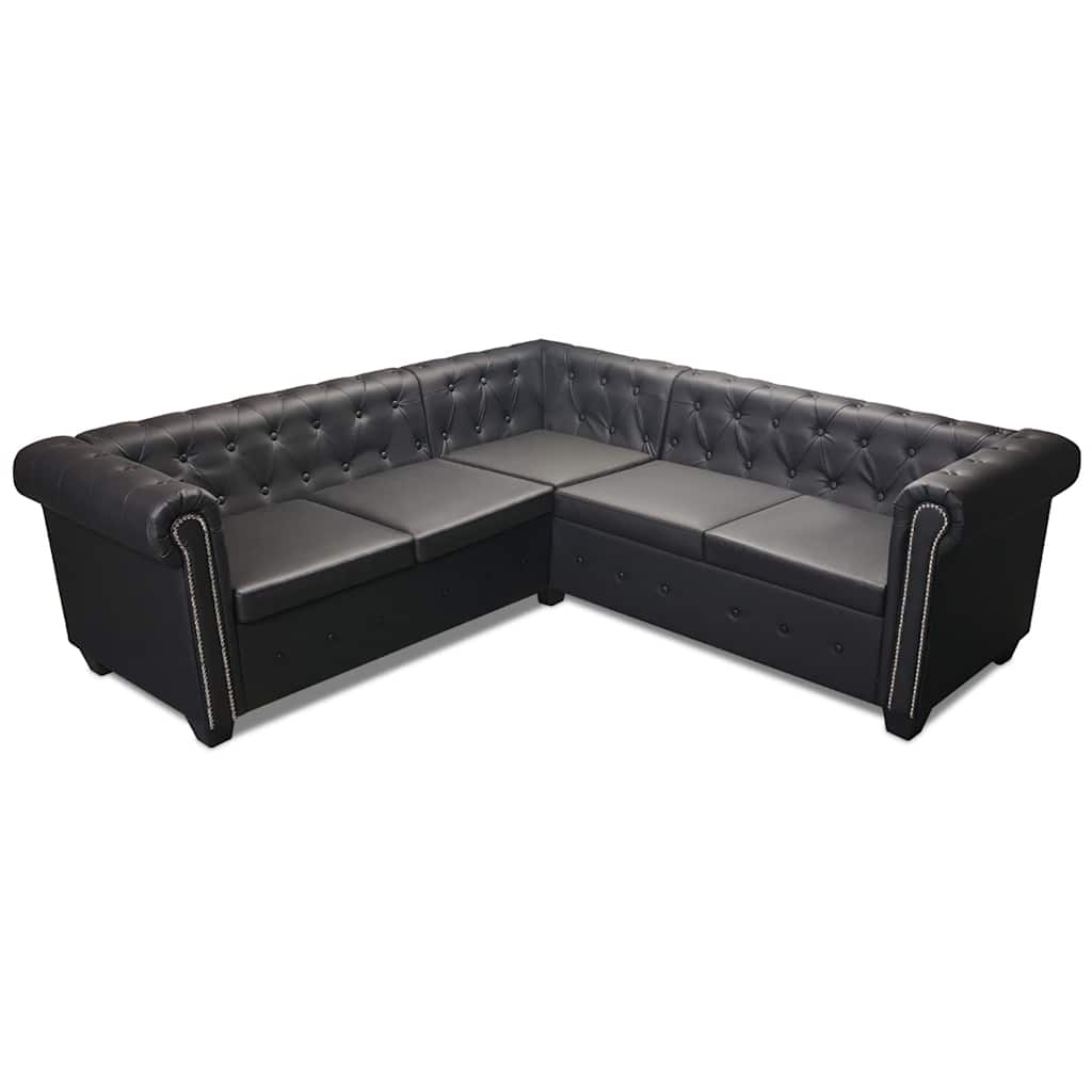 vidaXL Hoekbank 5-zits Chesterfield-stijl kunstleer zwart