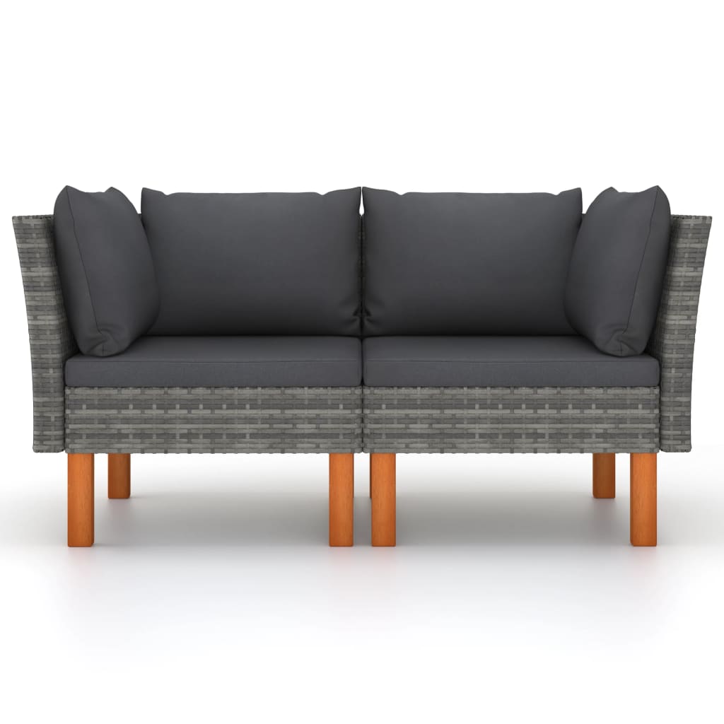 vidaXL Hoekbanken 2 st poly rattan en massief eucalyptushout