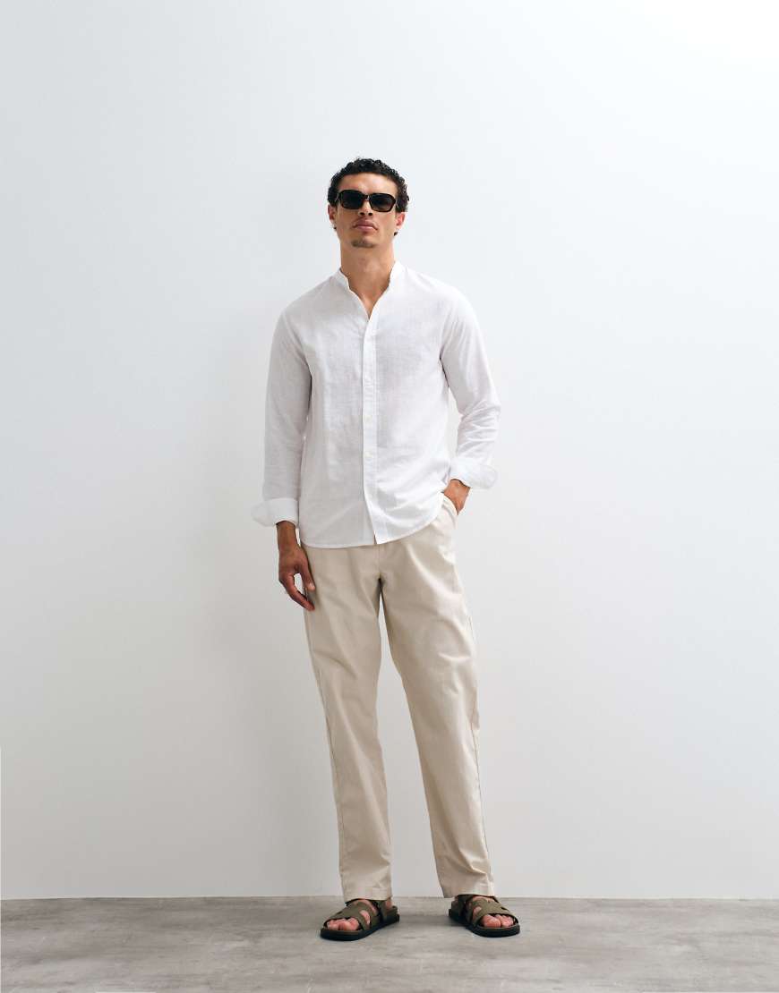 ASOS DESIGN - Gerade geschnittene Hose aus Leinenmix in Steinbeige-Neutral