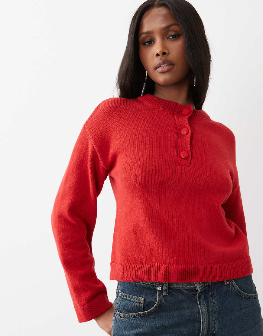 ASOS DESIGN - Henley-Strickpullover in Rot