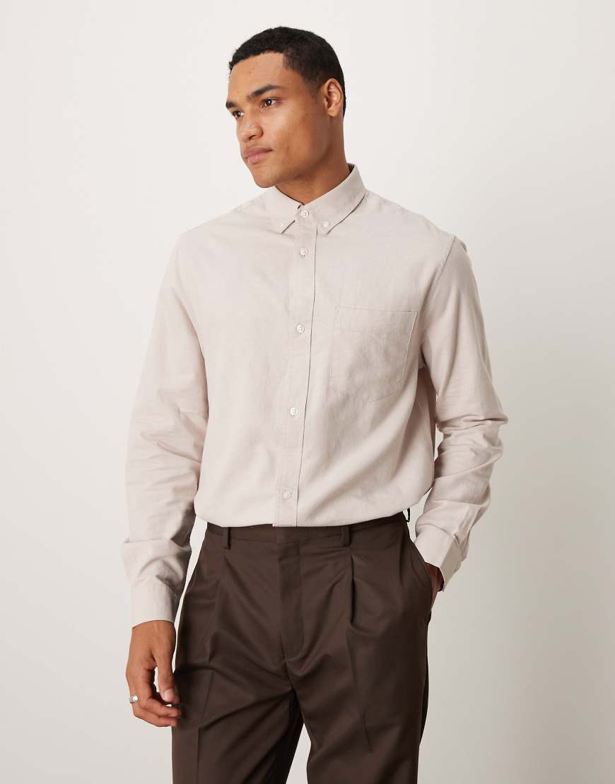 ASOS DESIGN - Oxford-Hemd in Steinbeige mit regulärem Schnitt-Neutral