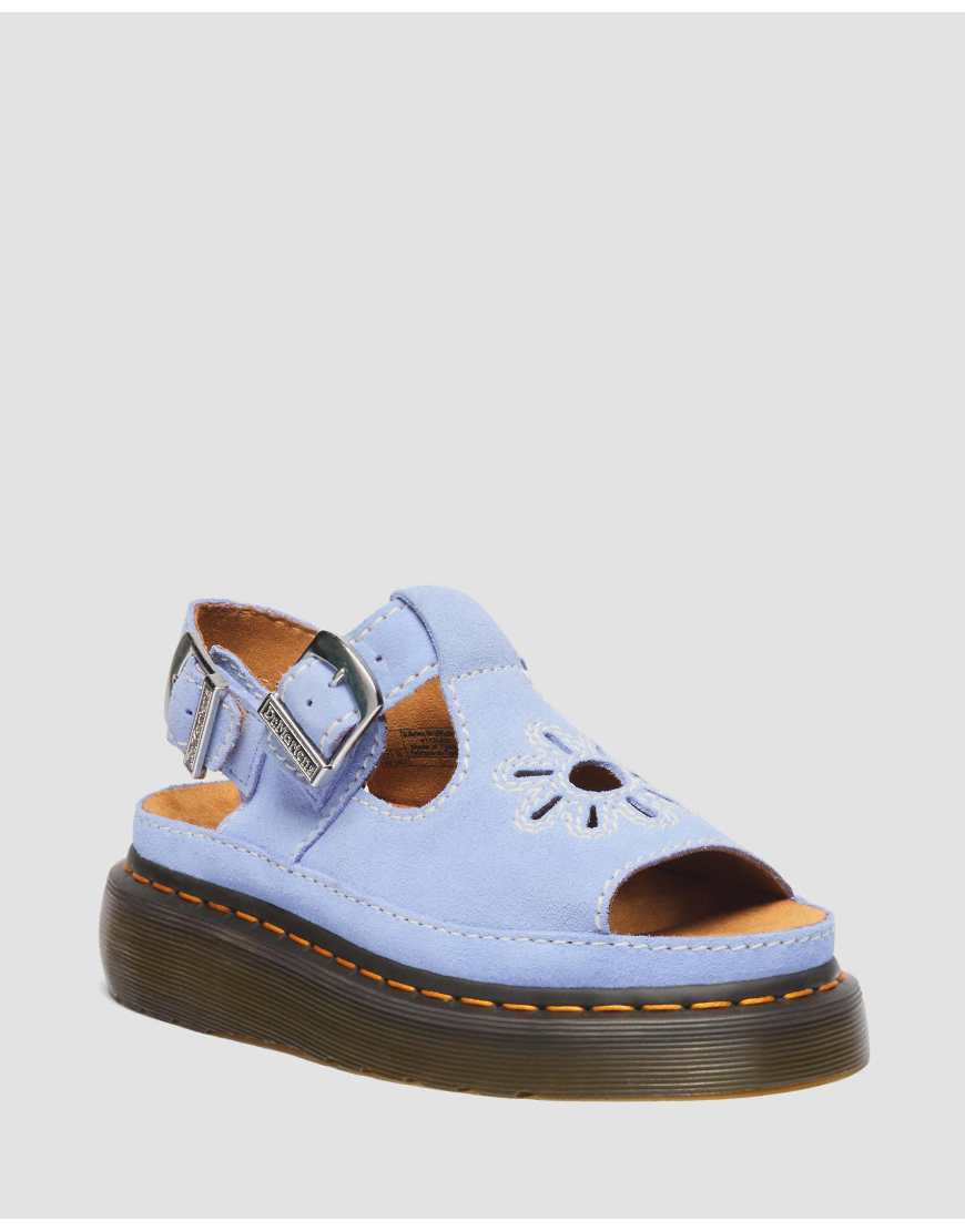 Dr. Martens - Dunnet - Wildleder-Sandalen in Kornblumenblau mit Blumendetail