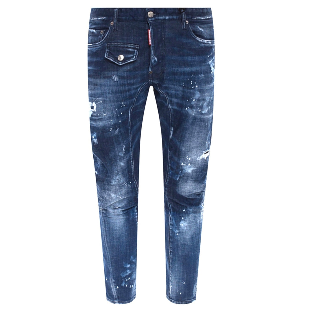 Dsquared2 Tidy Biker Jean Paint Splatter Donkerblauwe Denim Broek