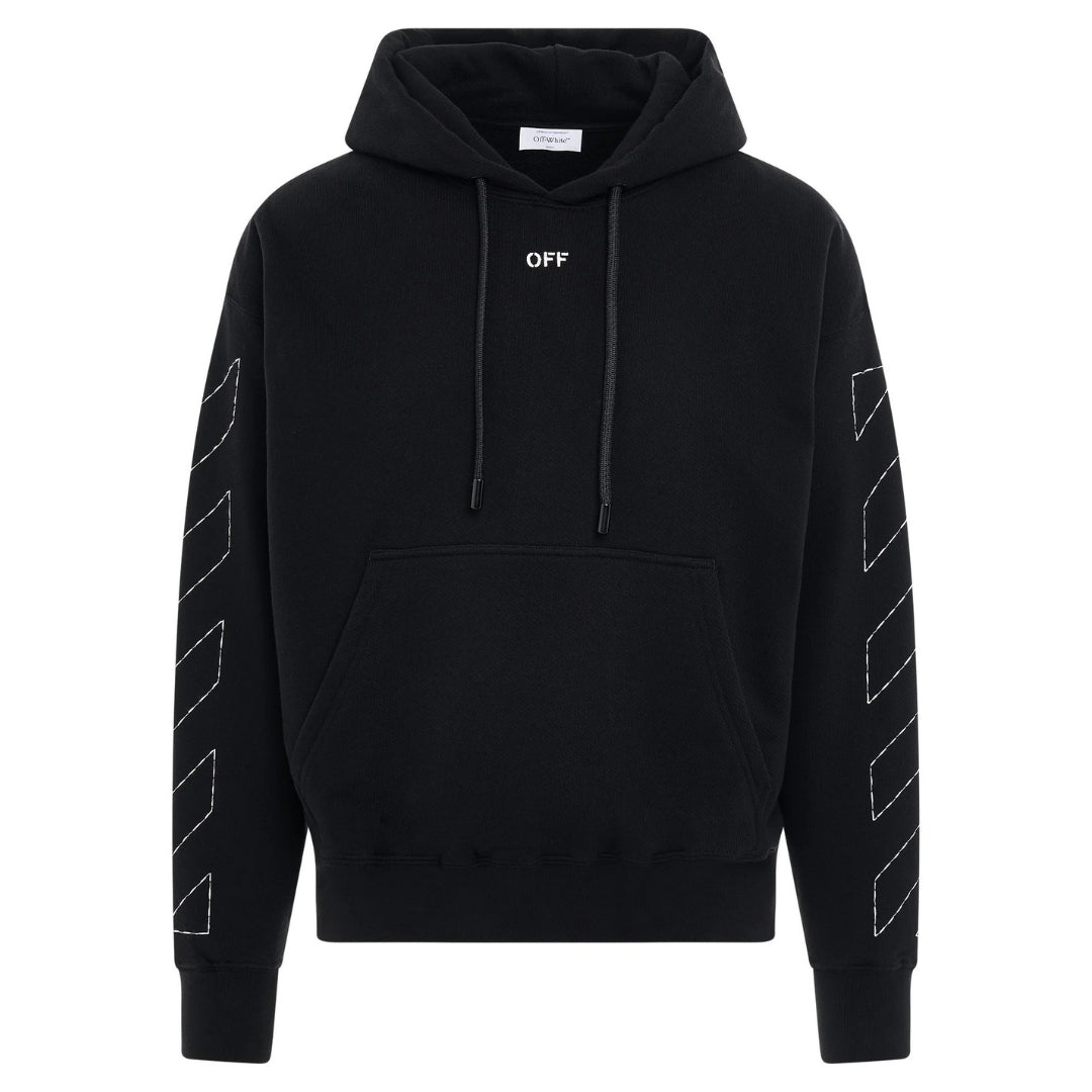 Gebroken witte Off Stitch Diag Design Skate Fit zwarte hoodie