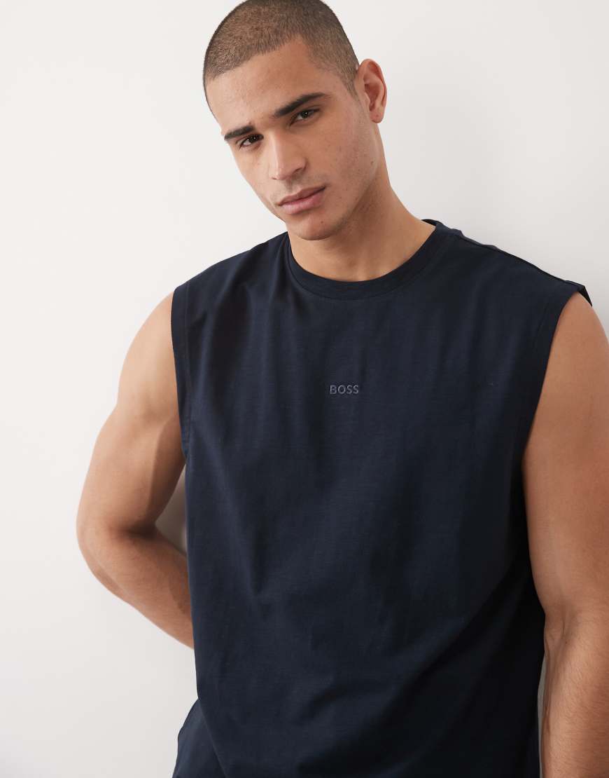 HUGO BOSS - Ärmelloses Relaxed-Fit-T-Shirt in Dunkelblau