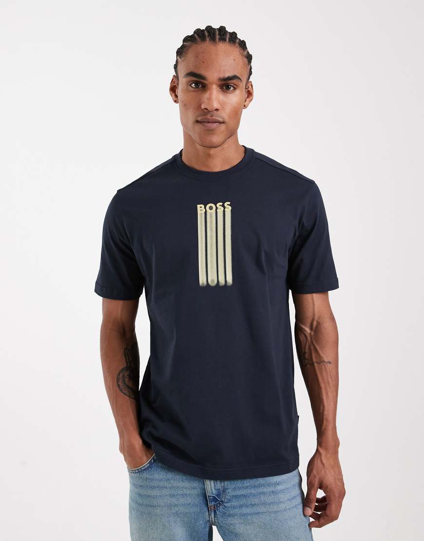 HUGO BOSS - Regular-Fit-T-Shirt in Dunkelblau mit Grafik