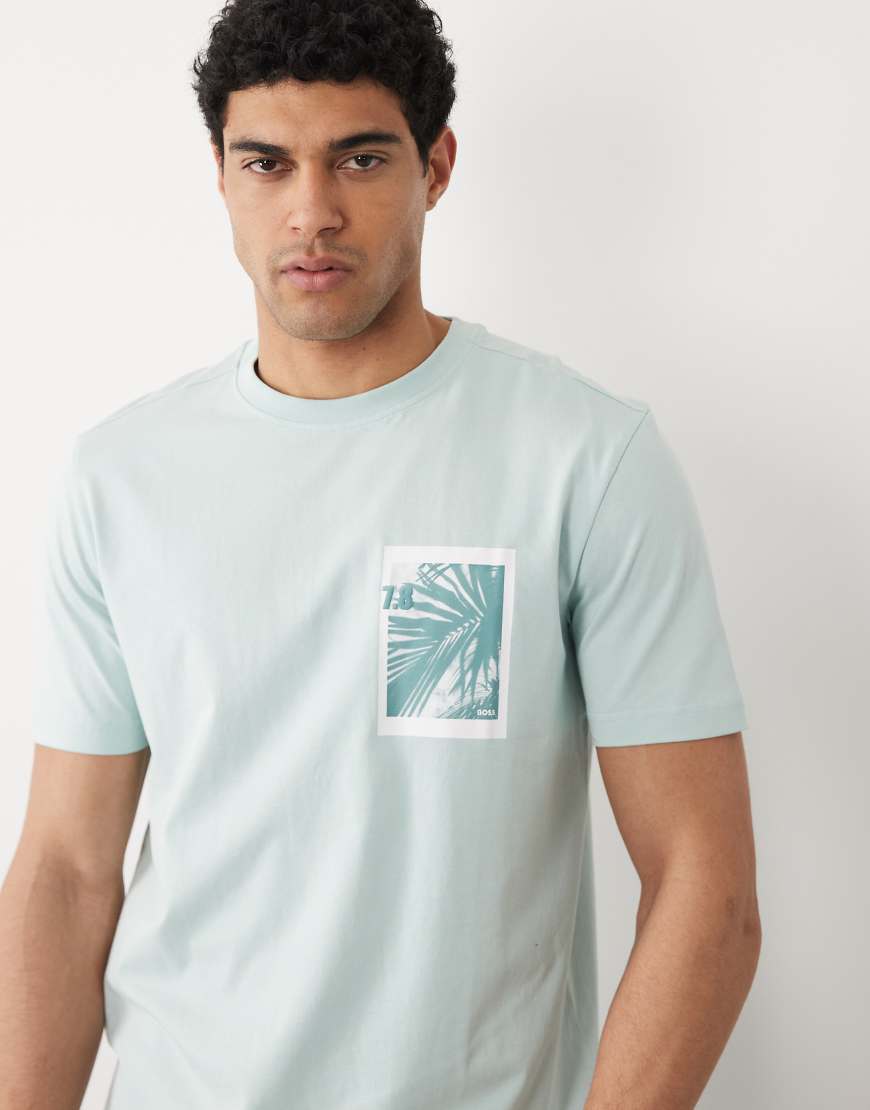 HUGO BOSS - Regular-Fit-T-Shirt in Türkis mit Print-Blau