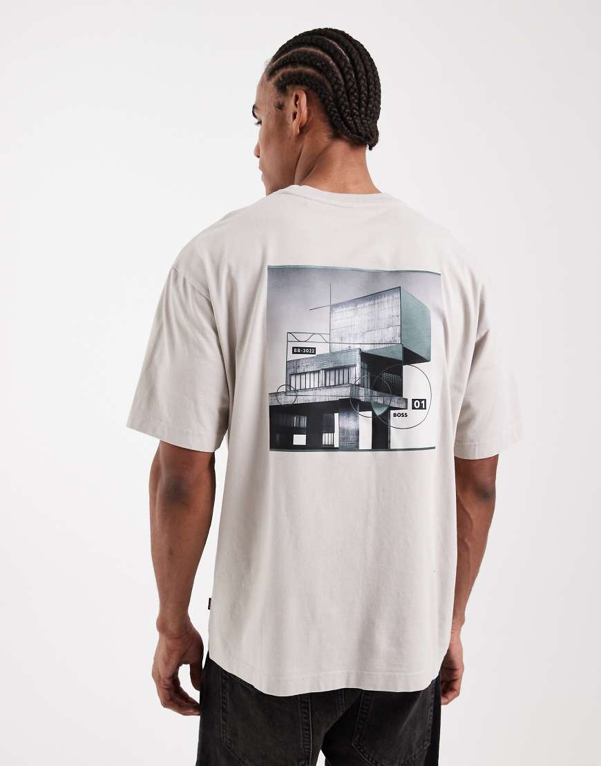 HUGO BOSS - Relaxed-Fit-T-Shirt in Grau mit Grafik