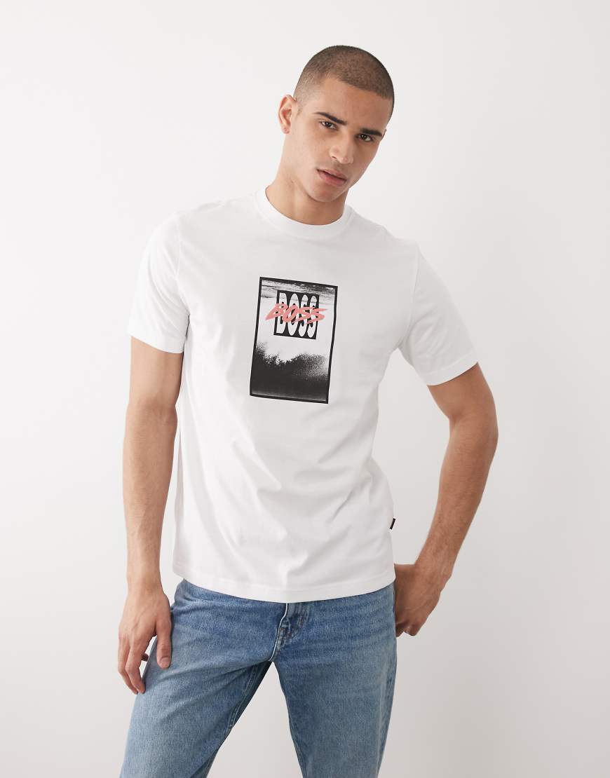 HUGO BOSS - Relaxed-Fit-T-Shirt in Weiß mit Print