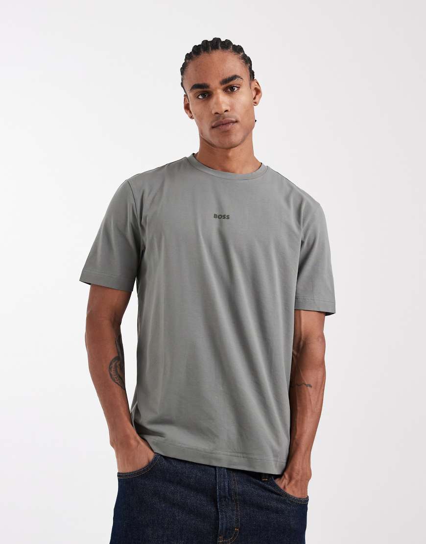 Hugo Boss - Baumwoll-T-Shirt in Dunkelgrau mit farblich abgesetztem Logo