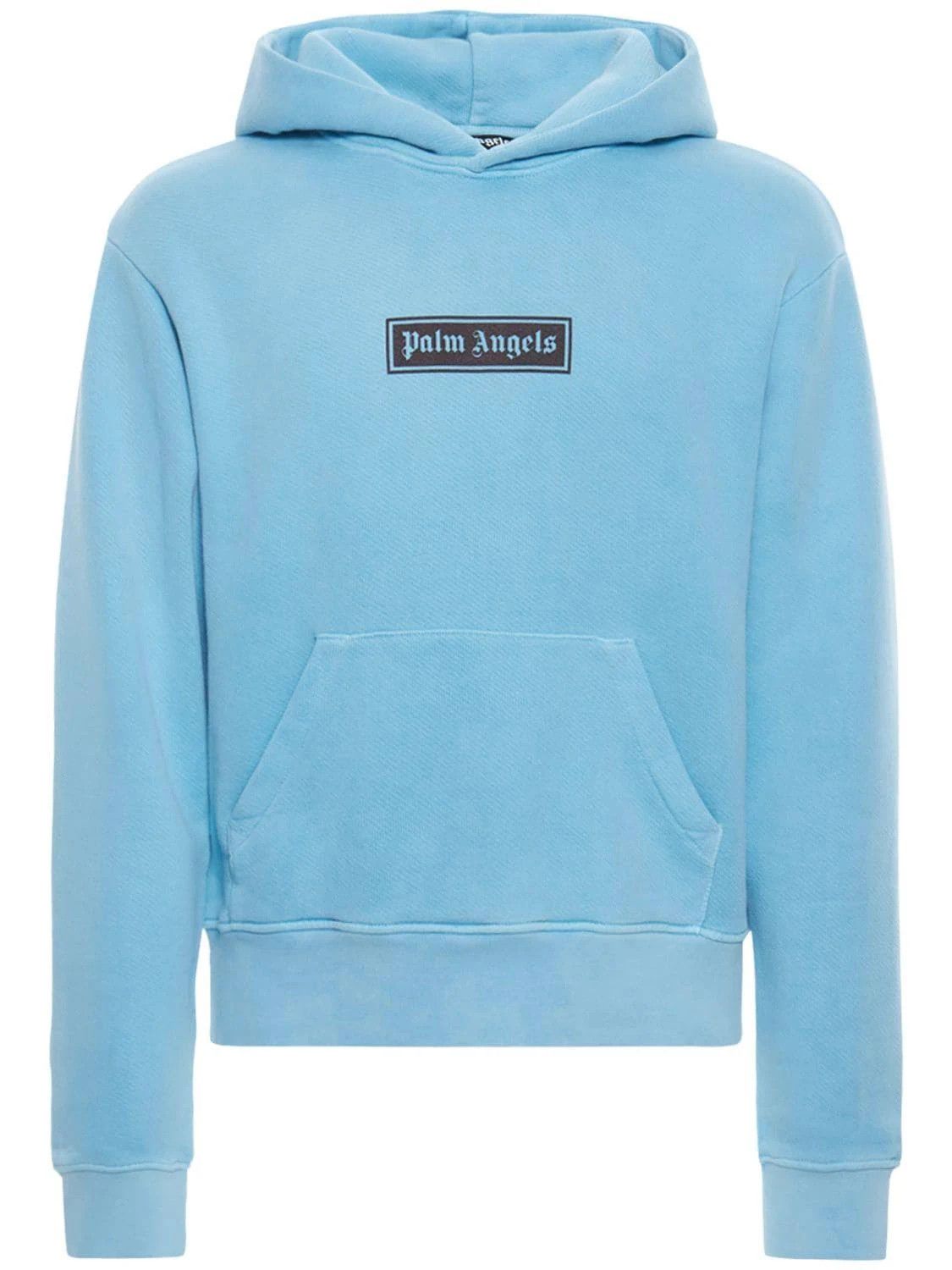 Palm Angels kledingstuk geverfd vaklogo lichtblauwe hoodie