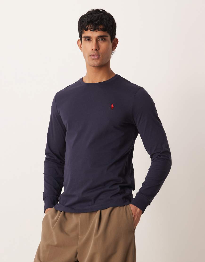 Polo Ralph Lauren - Langärmliges Custom-Slim-Fit-Shirt aus Baumwolle in dunklem Marineblau mit gesticktem Pony