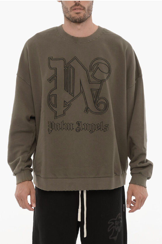 Vintage Effect ronde hals sweatshirt met reliëfmonogram in militairgroen