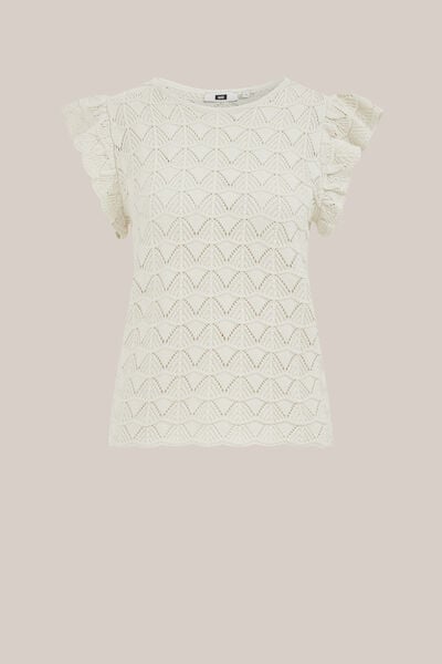 WE Fashion - Dames ajour trui - Regular fit - Gebroken wit - Katoen - Maat: XS