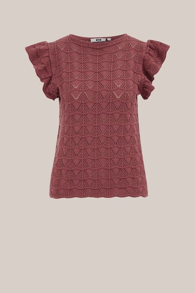 WE Fashion - Dames ajour trui - Regular fit - Oudroze - Katoen - Maat: XS