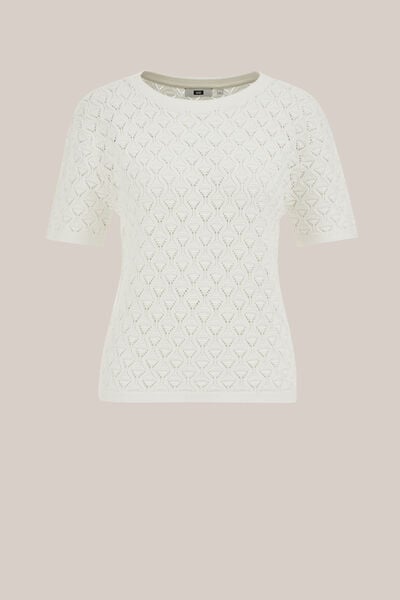 WE Fashion - Dames ajour trui van biologisch katoen - Regular fit - Gebroken wit - Biologisch katoen - Maat: S