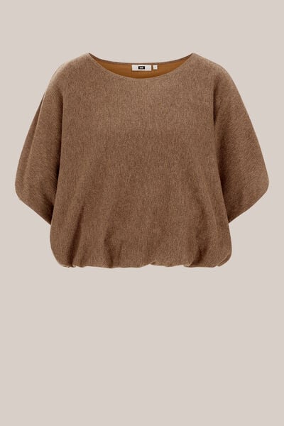 WE Fashion - Dames fijngebreide trui met glittergaren en ballonmouwen - Cropped - Bruin - Maat: XS