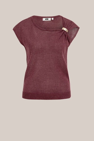 WE Fashion - Dames fijngebreide trui met goud accent - Regular fit - Aubergine - Maat: XS