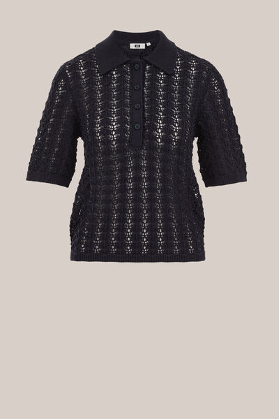 WE Fashion - Dames gebreide trui met polokraag - Regular fit - Donkerblauw - Biologisch katoen - Maat: XS