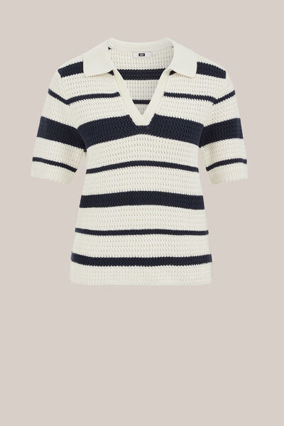 WE Fashion - Dames gebreide trui met polokraag - Regular fit - Gebroken wit - Katoen - Maat: XS