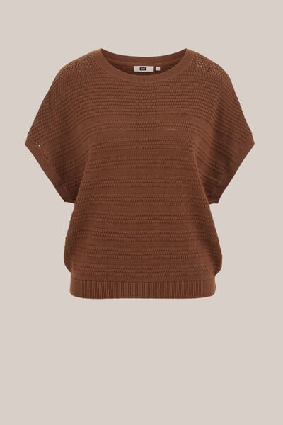 WE Fashion - Dames trui met structuur - Regular fit - Lichtbruin - Biologisch katoen - Maat: XS