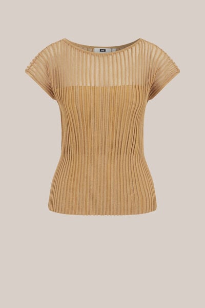 WE Fashion - Dames trui met structuur en glittergaren - Regular fit - Okergeel - Viscose - Maat: XS