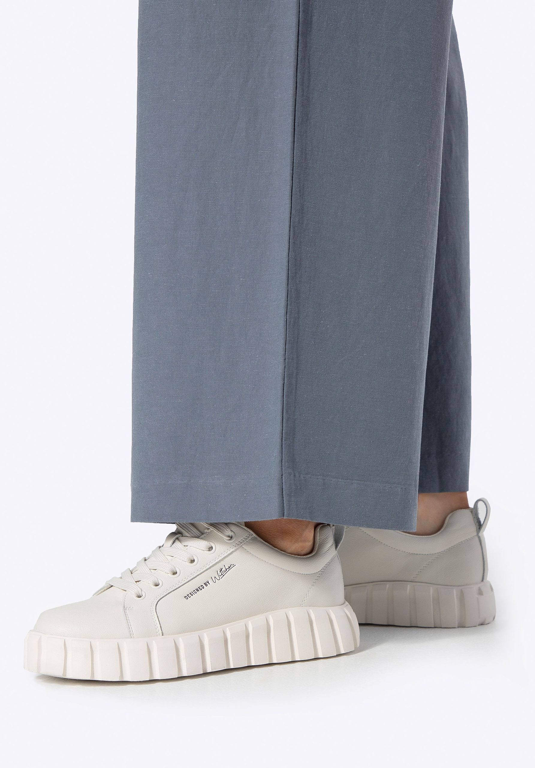 Wittchen Dames Leren Hoge Platform Sneakers Off-White Echt Leer